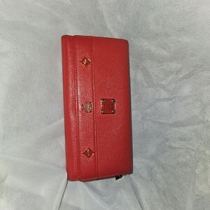 MCM Red Women's Wallet with Gold Accents
